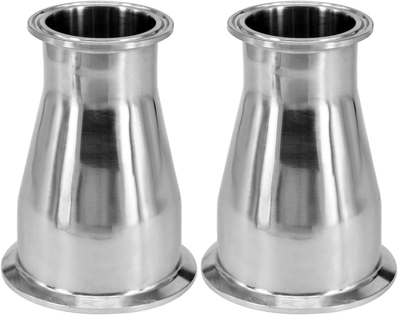 Fitvell Sanitary Tri Clamp Concentric Reducer 1.5" Tube OD to 2" Tube OD Tri Clamp Clover Fittings (pack of 2) - Image 1